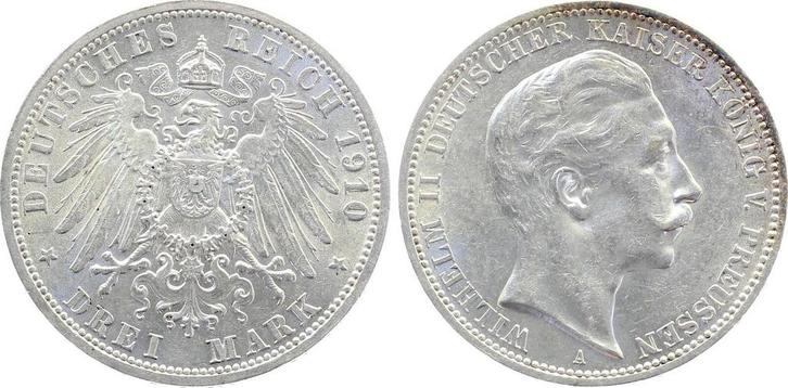 Duitsland 3 Mark Preussen Pruisen 1910 A minimale Kraetze..., Postzegels en Munten, Munten | Europa | Niet-Euromunten, België