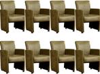 Set van 8 Olijfgroene leren moderne eetkamerfauteuils -, Huis en Inrichting, Stoelen, Overige kleuren, Nieuw, Leer, Ophalen of Verzenden