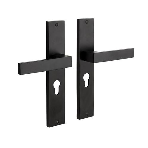 Geveerde Deurklink Lusso met schild en profielcilindergat, Doe-het-zelf en Bouw, Hang- en Sluitwerk, Klink of Kruk, Nieuw, IJzer