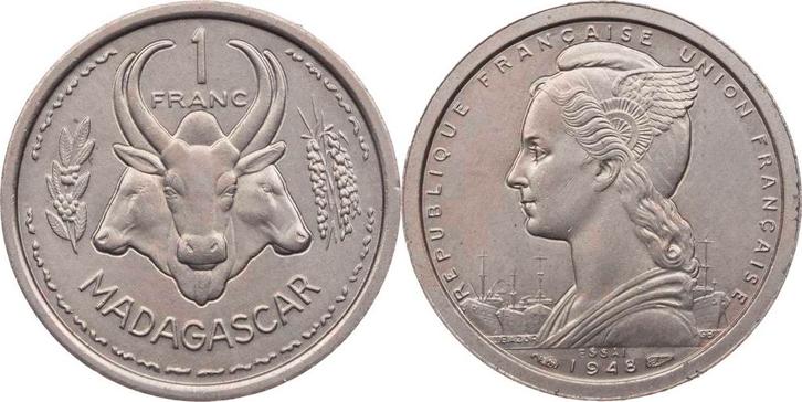 1 Franc 1948 Madagaskar KursMunt Probe koper-nikkel, Postzegels en Munten, Munten | Amerika, Verzenden