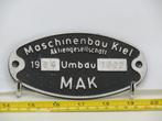 EisenbahnSchild MAK Maschinenbau Kiel (Spoorwegen 1:1), Verzamelen, Spoorwegen en Tram, Ophalen of Verzenden, Gebruikt, Overige typen