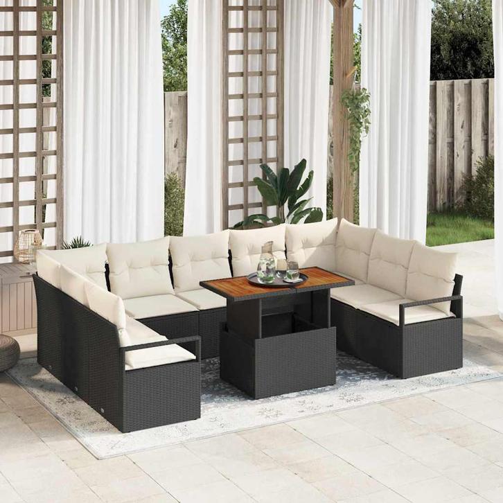 vidaXL Tuinbank Set met kussen met kussen 10 pcs Zwart en, Tuin en Terras, Tuinsets en Loungesets, Nieuw, Verzenden