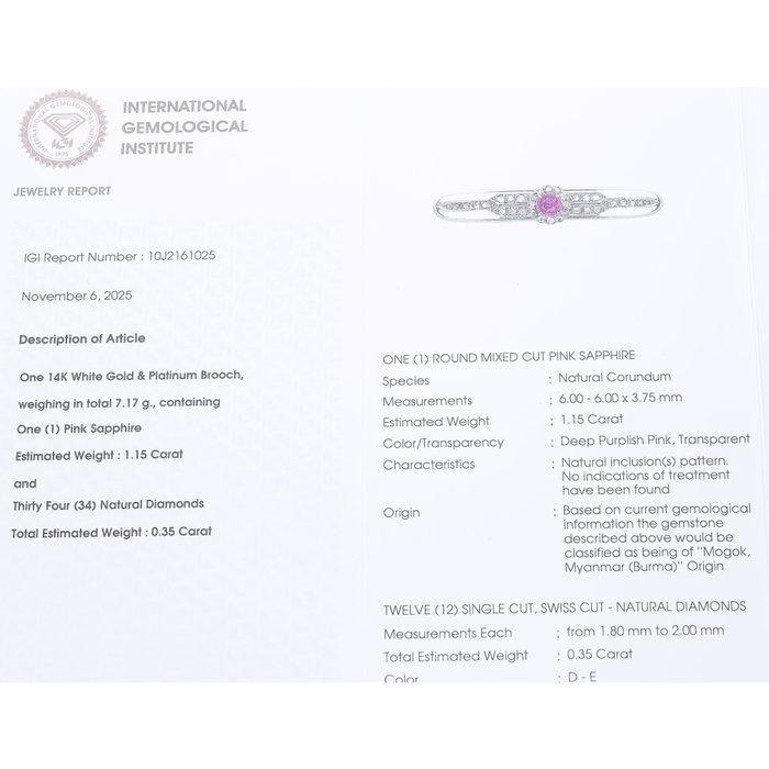 Broche - 14 karaat Witgoud, Platina - 1.70ct. tw. Saffier -, Bijoux, Sacs & Beauté, Bijoux anciens