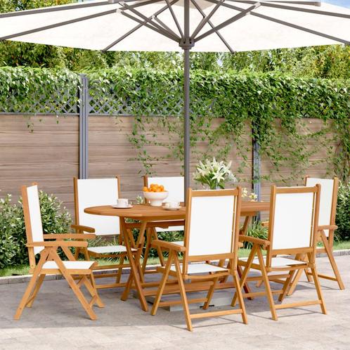 vidaXL Tuinstoelen 6 st massief hout en stof crèmewit, Tuin en Terras, Tuinstoelen, Nieuw, Verzenden
