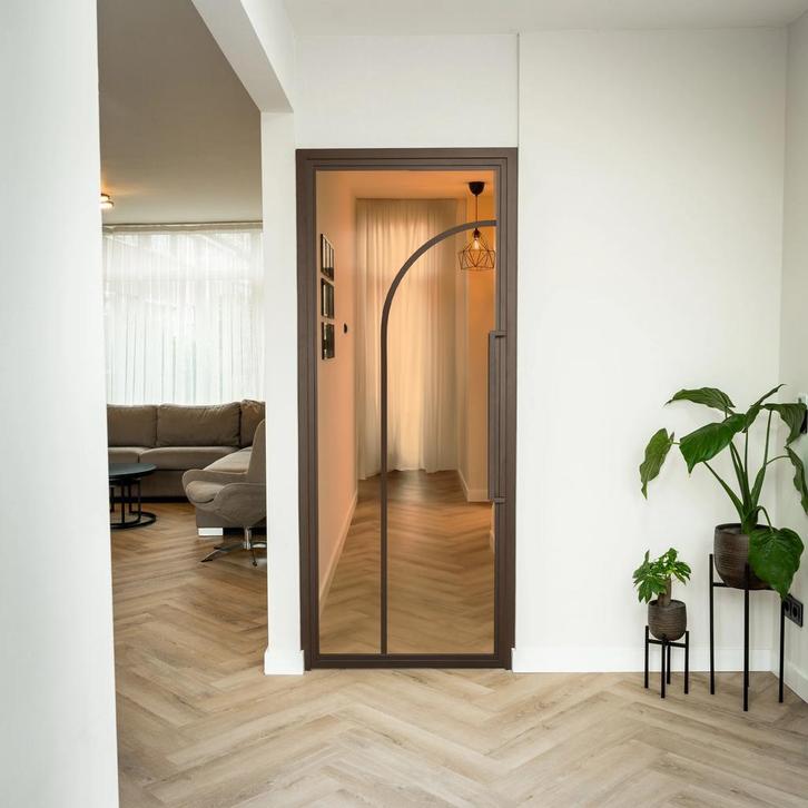 Stalen Binnendeur - Brons - 2 Vlaks rond - Brons rook glas, Doe-het-zelf en Bouw, Deuren en Vliegenramen, Nieuw, Metaal, Binnendeur