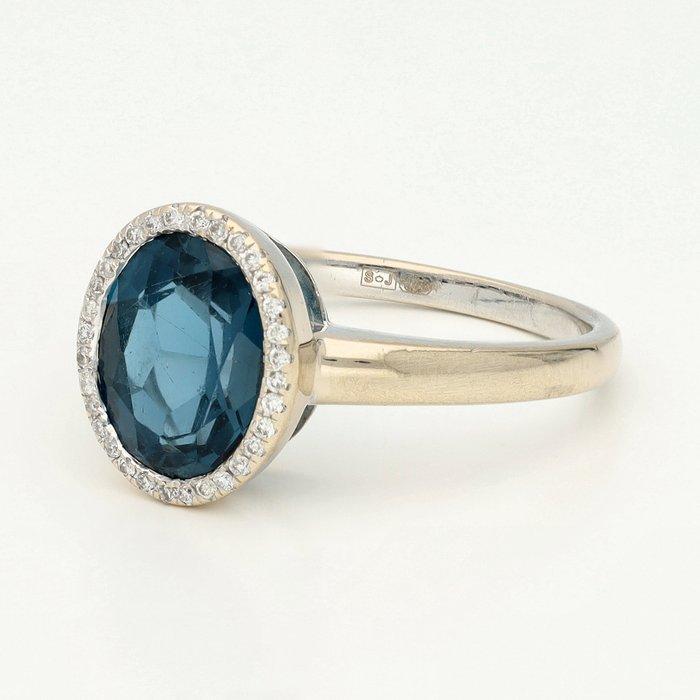 Ring - 14 karaat Witgoud Topaas - Diamant, Handtassen en Accessoires, Ringen