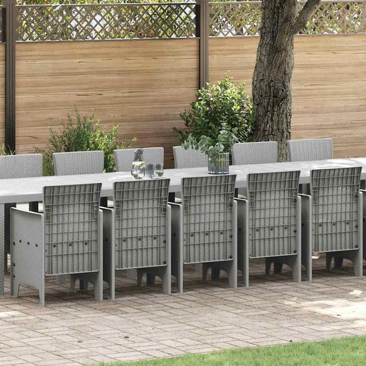 vidaXL Tuin Eettafel Set 17 pcs Lichtgrijs Polt riet, Tuin en Terras, Tuinsets en Loungesets, Nieuw, Verzenden