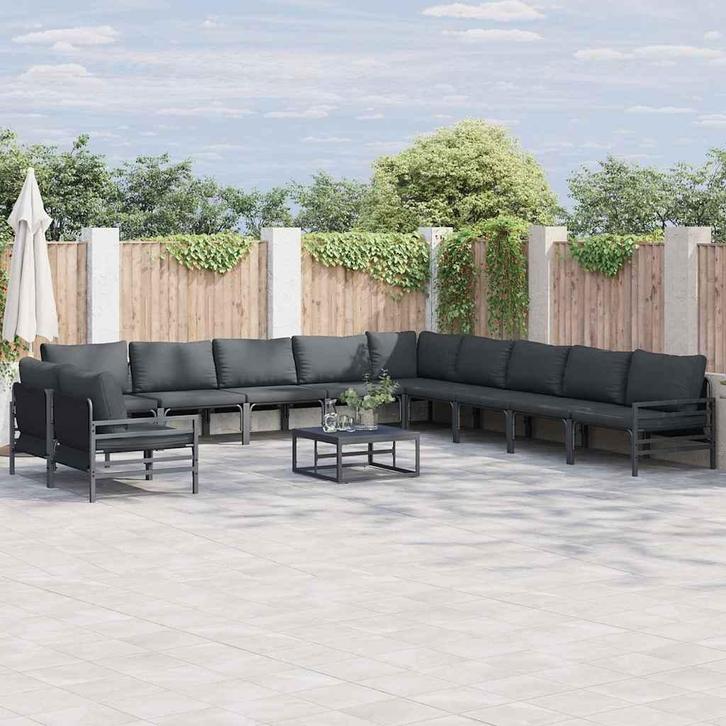 vidaXL Tuinbank Set met kussen Antraciet Staal, Tuin en Terras, Tuinsets en Loungesets, Nieuw, Verzenden