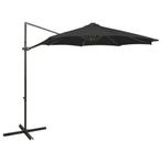 vidaXL Zweefparasol met paal en LED-verlichting 300 cm zwart, Verzenden, Nieuw