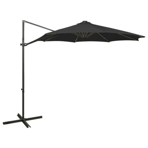 vidaXL Zweefparasol met paal en LED-verlichting 300 cm zwart, Tuin en Terras, Parasols, Nieuw, Verzenden