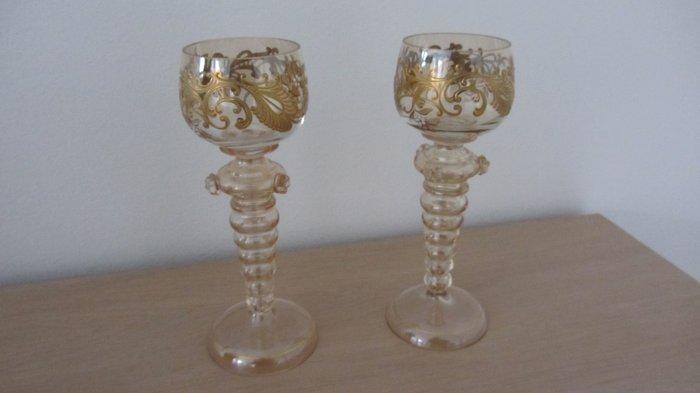 Moser - Wijnglas (2) - Glas - Czech Moser glass Emaillé, Antiek en Kunst, Antiek | Glaswerk en Kristal