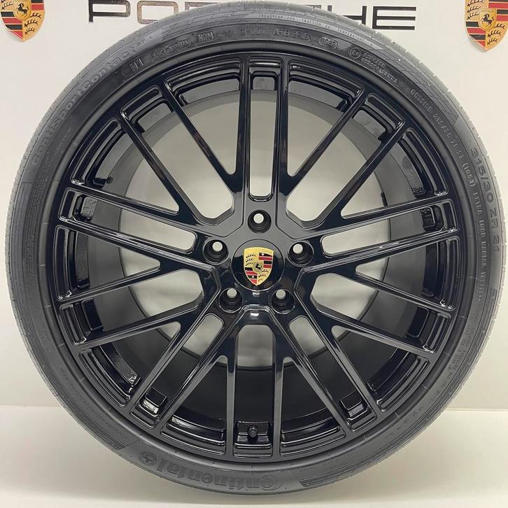 Porsche Panamera (971) ORIGINELE 21 Turbo V zwart met banden, Auto-onderdelen, Banden en Velgen, 21 inch, 315 mm, Personenwagen