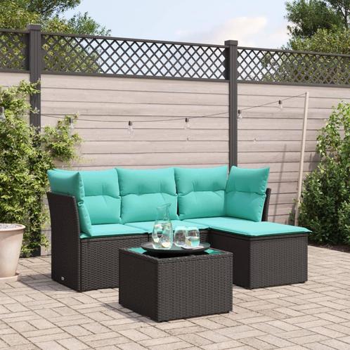 vidaXL 5-delige Loungeset met kussens poly rattan zwart, Tuin en Terras, Tuinsets en Loungesets, Loungeset, Nieuw, Verzenden