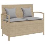 vidaXL Tuinbank met kussen poly rattan beige, Verzenden