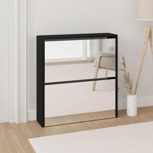 vidaXL Schoenenkast met spiegel 2-laags 63x17x67 cm zwart, Maison & Meubles, Armoires | Armoires à chaussures, Envoi