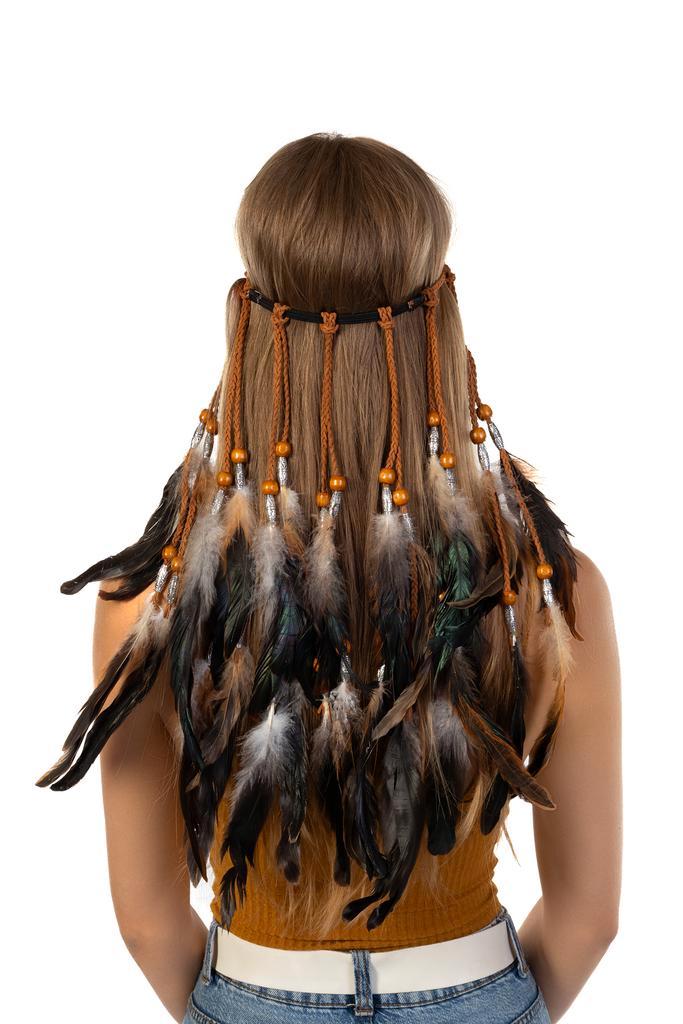 Hoofdband Veren Zwart Wit Bruin Ibiza Hippie Indiaan Haarban, Kleding | Dames, Carnavalskleding en Feestkleding, Nieuw, Ophalen of Verzenden