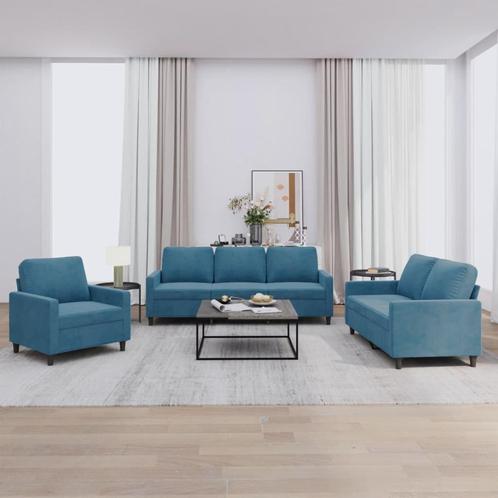 vidaXL 3-delige Loungeset met kussens fluweel blauw, Huis en Inrichting, Zetels | Zetels, Nieuw, Verzenden
