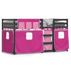 vidaXL Stapelbed met gordijnen 90x190 cm grenenhout roze, Maison & Meubles, Chambre à coucher | Lits, Verzenden