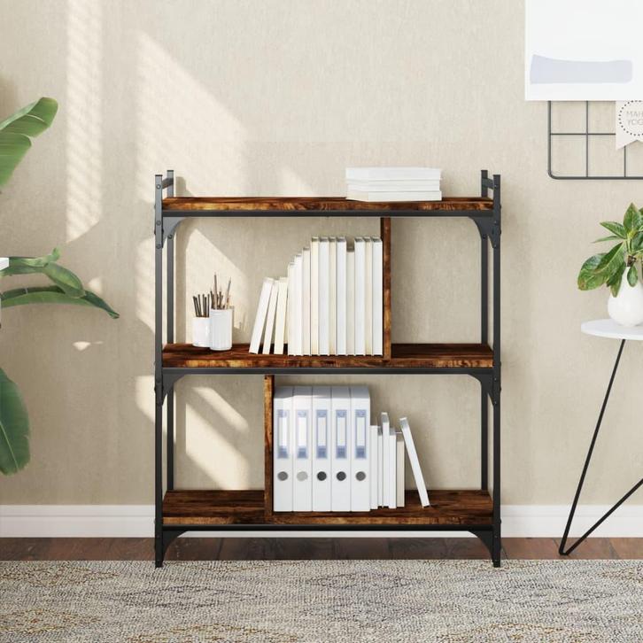 vidaXL Boekenkast 3-laags 76x32x88 cm bewerkt hout gerookt, Huis en Inrichting, Kasten | Boekenkasten, Nieuw, Verzenden