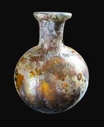 Romain antique Verre Récipient iridescent côtelé or miel -