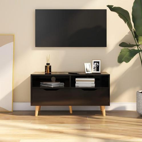 vidaXL Tv-meubel 90x40x48,5 cm bewerkt hout hoogglans zwart, Huis en Inrichting, Kasten |Televisiemeubels, Nieuw, Verzenden