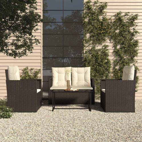 vidaXL 4-delige Loungeset met kussens poly rattan zwart, Tuin en Terras, Tuinsets en Loungesets, Loungeset, Nieuw, Verzenden