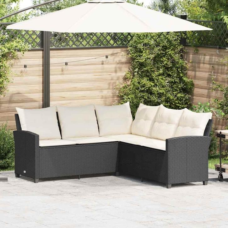 vidaXL Loungebank met kussens L-vormig poly rattan zwart, Tuin en Terras, Tuinsets en Loungesets, Nieuw, Verzenden