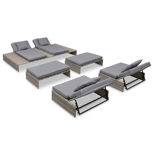 vidaXL 5-delige Loungeset met kussens poly rattan grijs, Jardin & Terrasse, Ensembles de jardin, Envoi