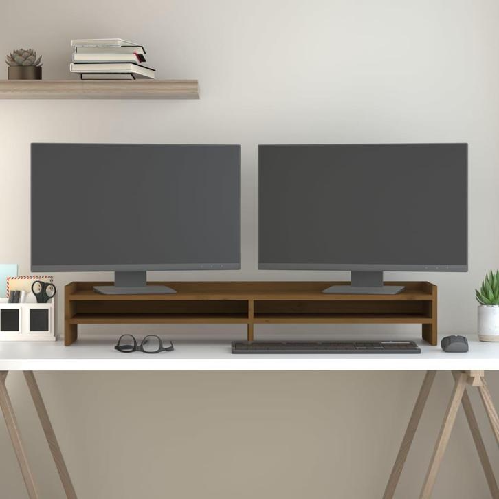 vidaXL Monitorstandaard 100x24x16 cm massief grenenhout, Computers en Software, Overige Computers en Software, Nieuw, Verzenden