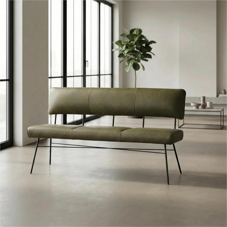 Leren eetkamerbank Solid - Granada Moss (olijf/groen) -, Huis en Inrichting, Stoelen, Overige kleuren, Nieuw, Leer, Ophalen of Verzenden