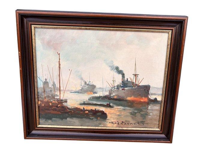 Henri Joseph Pauwels (1903-1983) - Marine Stoomboten in de, Antiquités & Art, Art | Peinture | Classique