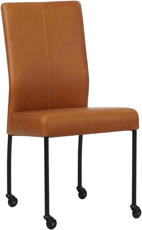 Cognac leren moderne eetkamerstoel - poot rond zwart met, Huis en Inrichting, Stoelen, Overige kleuren, Eén, Nieuw, Leer, Ophalen of Verzenden