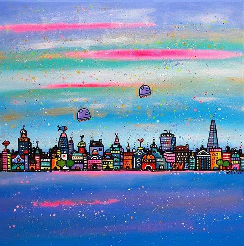 Maria Luisa Azzini - Vibrant Lost London in a parallel world, Antiquités & Art, Art | Peinture | Moderne