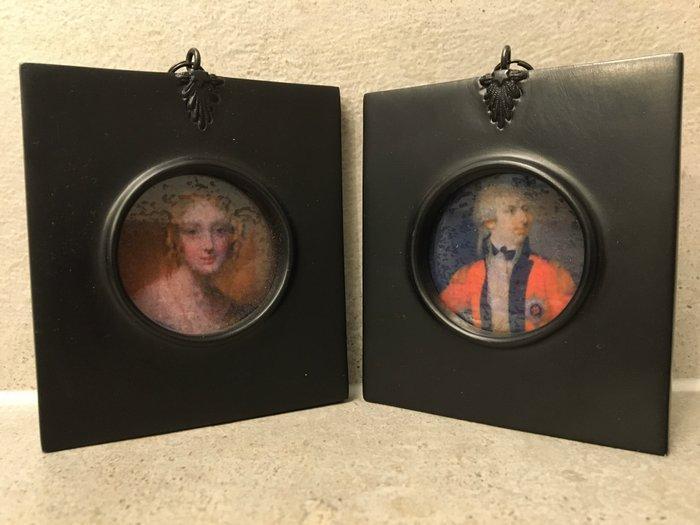 Lijst (2) - Craquelé Glas - Miniature portrait in antique, Antiek en Kunst, Curiosa en Brocante