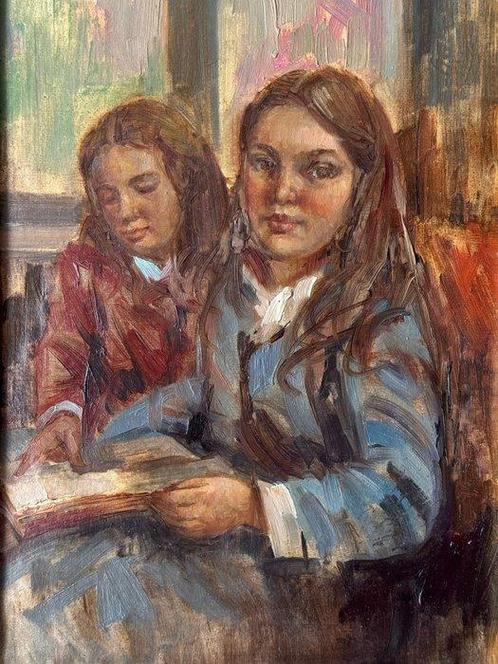 Italiaanse school (XX) - Ragazze in lettura, Antiek en Kunst, Kunst | Schilderijen | Klassiek