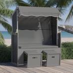 vidaXL Strandstoel met luifel poly rattan en hout antraciet, Tuin en Terras, Ligbedden, Verzenden, Nieuw