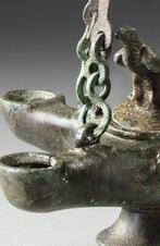Byzantijns Middeleeuwse bronzen hangende olielamp, Antiek en Kunst
