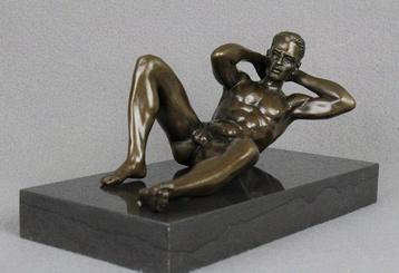 sculptuur, Liggende Naakte Man - 23 cm - Brons beschikbaar voor biedingen
