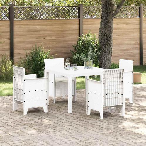 vidaXL Tuin Eettafel Set 5 pcs Wit Polt riet, Tuin en Terras, Tuinsets en Loungesets, Nieuw, Verzenden