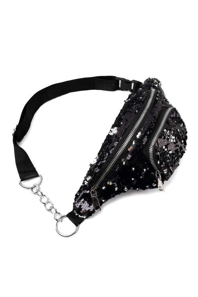 Heuptas Rond Voorvak Pailletten Zwart Zilver Ketting Heuptas, Handtassen en Accessoires, Tassen | Damestassen, Overige kleuren