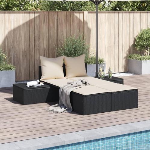 vidaXL Ligbed 2-persoons met kussens poly rattan zwart, Jardin & Terrasse, Chaises longues, Envoi