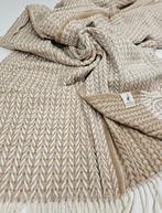PLAID exclusif en coton camel et blanc - 200x150cm -