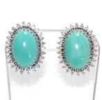Oorbellen - 18 karaat Witgoud - 15.41ct. tw. Turquoise -, Handtassen en Accessoires, Oorbellen, Nieuw