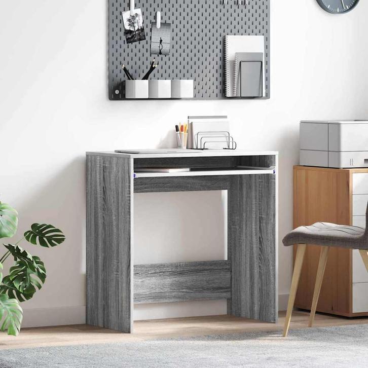 vidaXL Bureau met plank Grijs 77,5 x 43 x 79 cm Bewerkt hout, Huis en Inrichting, Bureaus, Nieuw, Verzenden