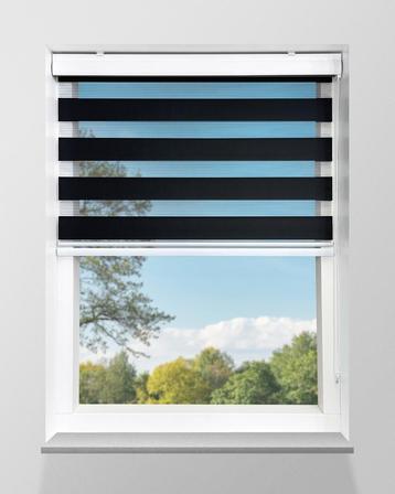 Duo Rolgordijnen zwart, wit en grijs tot en met 240cm breed. beschikbaar voor biedingen