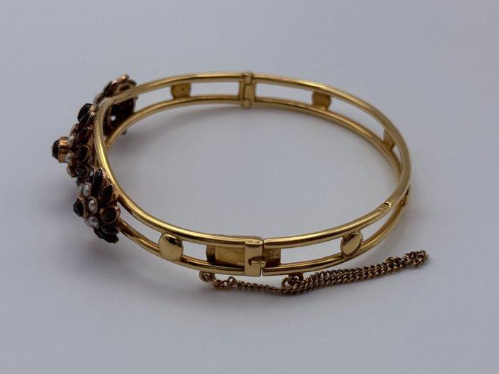 Armband - 14 karaat Geel goud - Granaten en parels, Handtassen en Accessoires, Armbanden