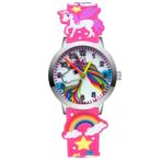 Fako® - Kinderhorloge - 3D - Eenhoorn Hoofd - Fluor Roze, Handtassen en Accessoires, Horloges | Kinderen, Verzenden, Nieuw