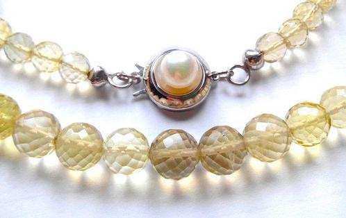 Zonder Minimumprijs - Halsketting 14 kt witgoud - citrien in, Handtassen en Accessoires, Kettingen