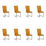 Set van 8 Leren eetkamerstoelen Dry - Toledo Leem, Ophalen of Verzenden, Nieuw, Leer, Eén