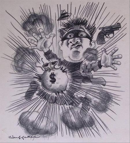 Pentekening Amerika - Russische mafia (lijst optie), Antiek en Kunst, Kunst | Tekeningen en Fotografie, Verzenden